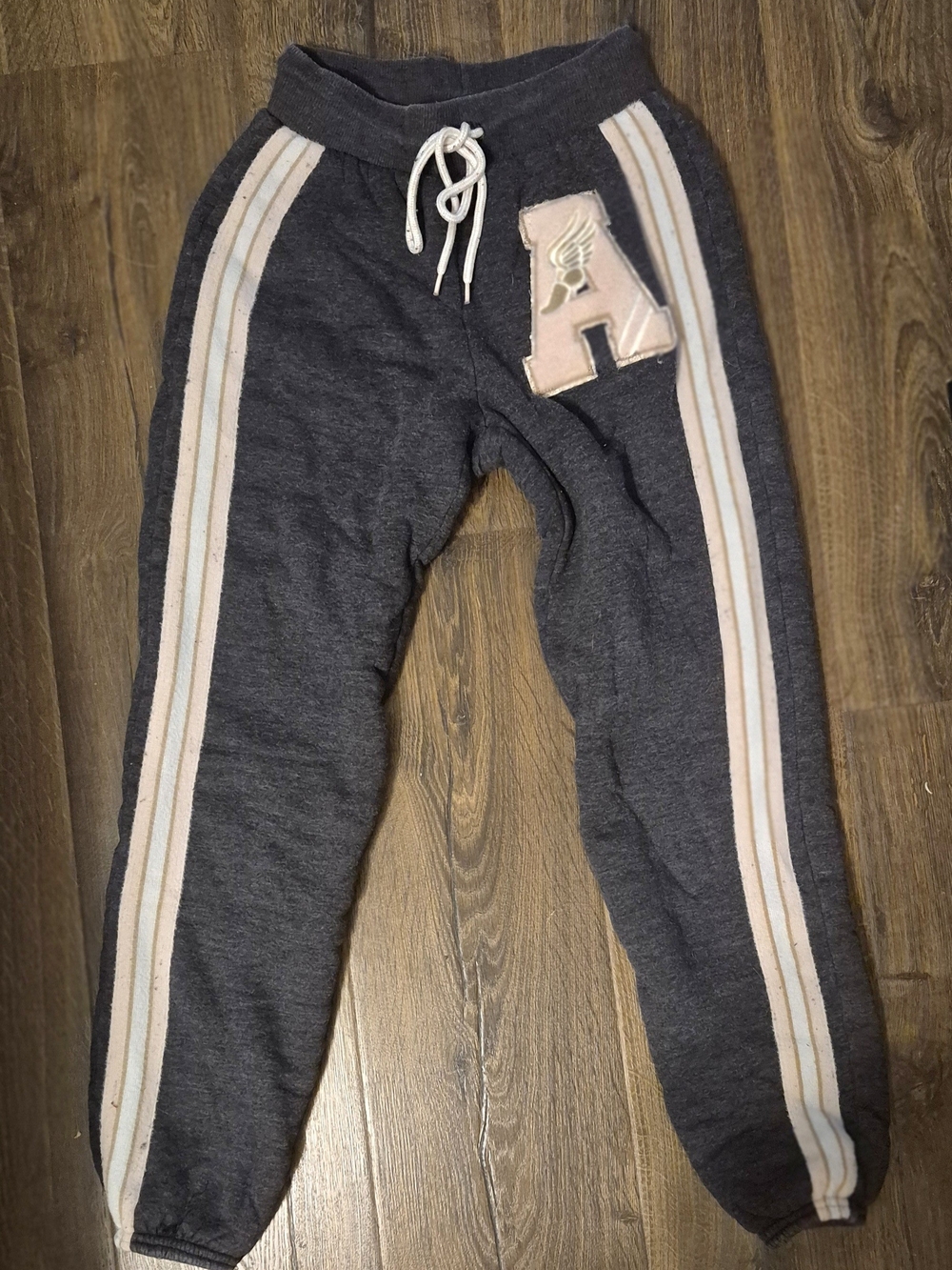 No Boundaries Fleece Lined Charcoal Joggers w/ Pink Patch & Pink Cream & Stripes
